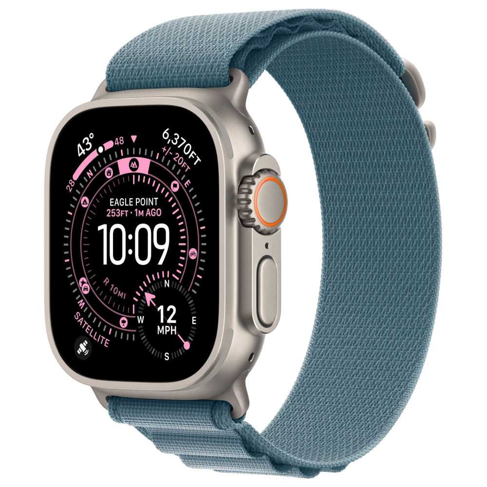 Фото Apple Watch Ultra 3 GPS + Cellular, 49 мм, корпус из натурального титана, ремешок Alpine, цвет светло-синий, L Фото Apple Watch Ultra 3 GPS + Cellular, 49 мм, корпус из натурального титана, ремешок Alpine, цвет светло-синий, L