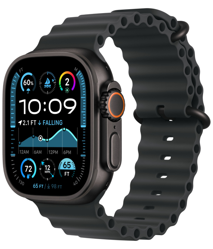 Фото Apple Watch Ultra 2 GPS + Cellular, 49 мм, корпус из черного титана, ремешок Ocean черного цвета Фото Apple Watch Ultra 2 GPS + Cellular, 49 мм, корпус из черного титана, ремешок Ocean черного цвета